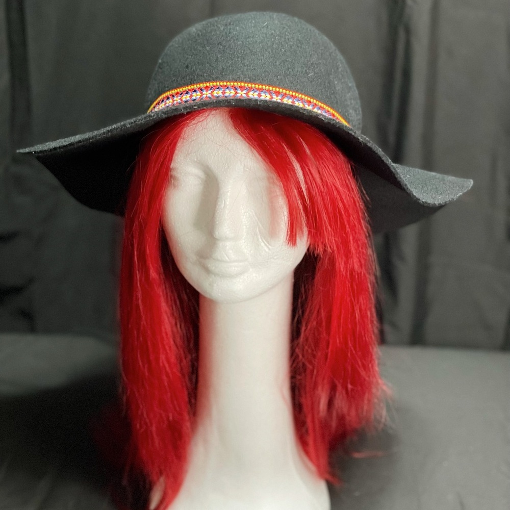 Wide brimmed black wool hat